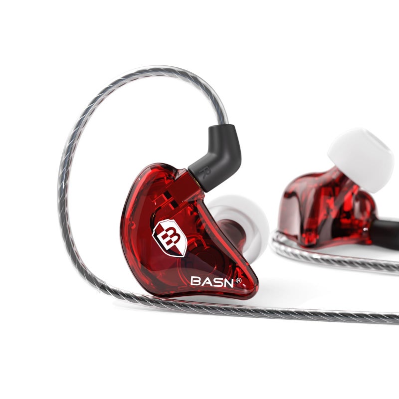 BASN Bsinger PRO in-Ear Monitors Hybrid Dynamic Dual Drivers Two Detachable MMCX Cables Musicians in-Ear Earbuds Headphones (Red) - Image 1